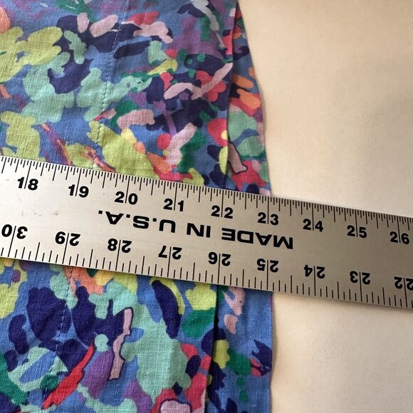 Impressions Womens Linen Blouse Abstract Blue Multicolor Small - Picture 5 of 5